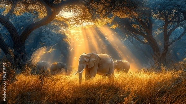 Obraz Elephants in golden light