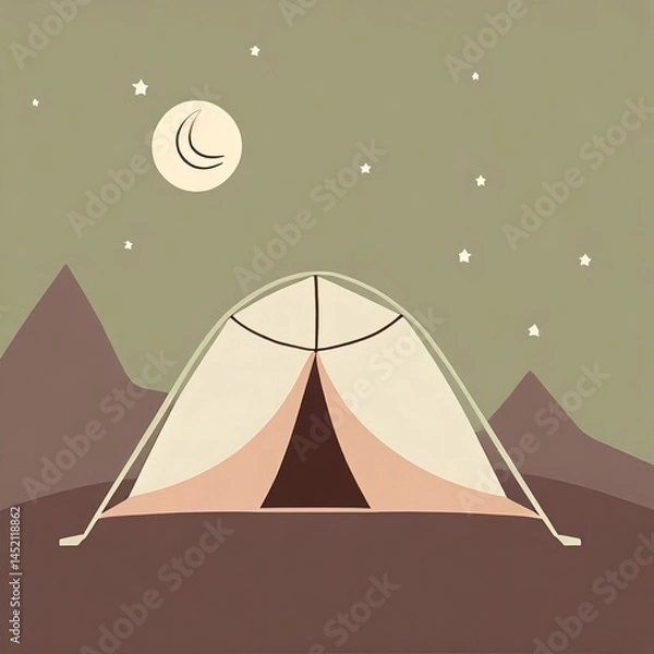 Fototapeta camping in the mountains, tent in the night with stars and moon, ki, ai generate image