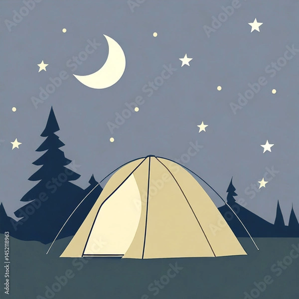 Fototapeta camping in the night, stars and moon,  ki, ai generate image