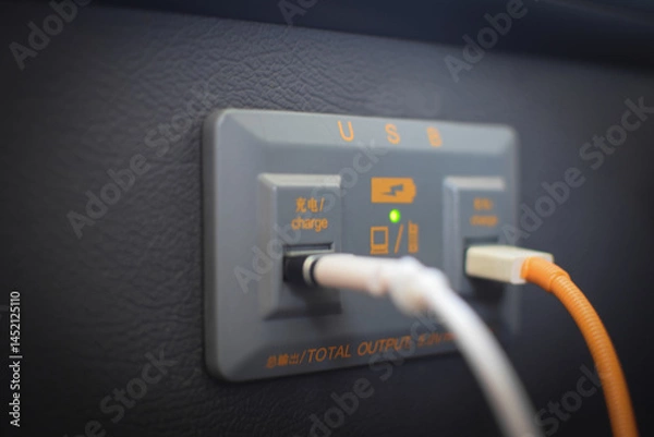 Obraz Two USB port. Charging USB port in the bus
