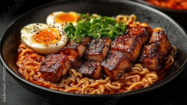 Obraz Spicy Ramen with BBQ Pork and Egg