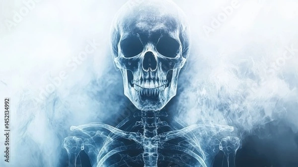 Obraz X-ray Image of Human Skeleton with Smoke Background in Blue Tones for Medical and Educational Use