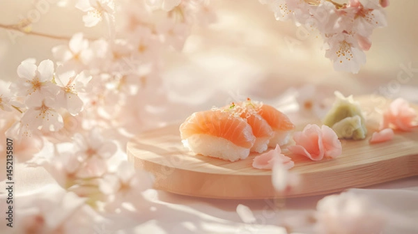 Obraz Sushi art showcase spring garden food photography serene setting close-up