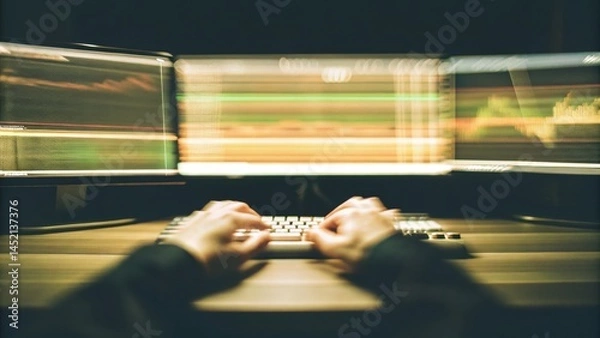 Fototapeta Hands typing on keyboard