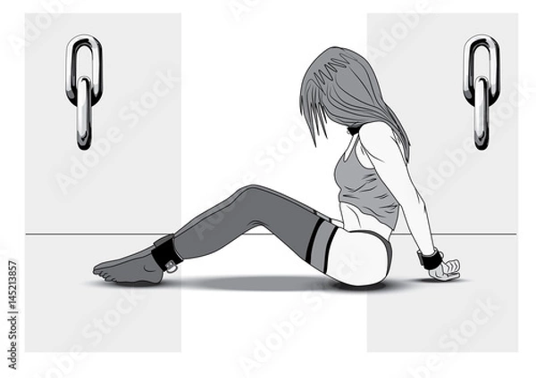 Obraz Slavegirl chained hands behind vector eps 10 file
