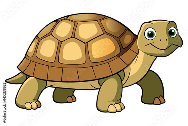 Obraz cartoon African spurred tortoise with large expressive eyes and a smiling face on a white background