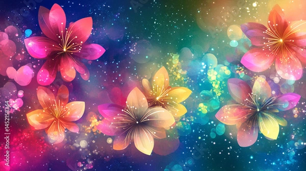 Fototapeta Colorful flowers on a vibrant background with bokeh effects  