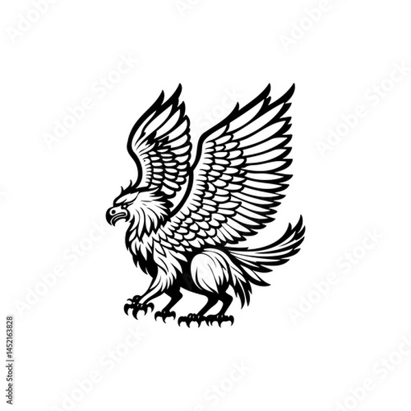 Fototapeta Majestic eagle portrayal with intricately detailed wings and feathers drawing