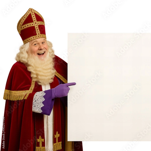Fototapeta Sinterklaas, Saint Nicholas with placard, isolated on transparant background