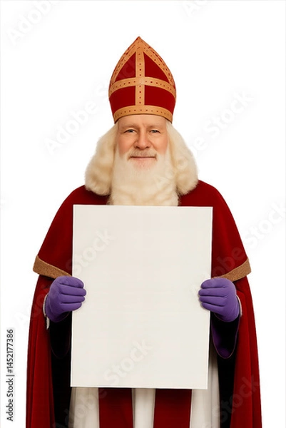 Fototapeta Sinterklaas, Saint Nicholas with placard, isolated on transparant background