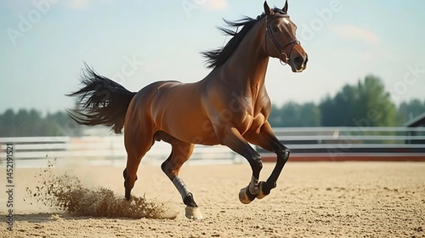 Obraz Majestic Chestnut Horse Galloping in an Arena