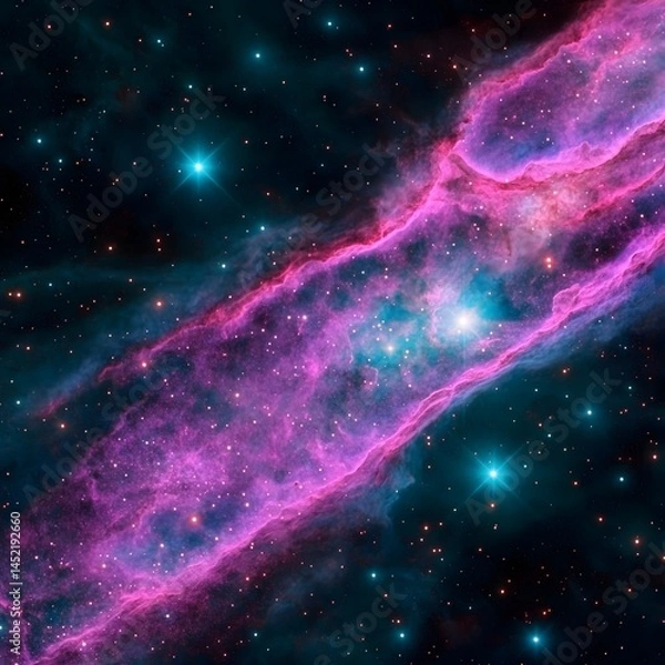 Fototapeta Vibrant Pink and Teal Nebula Cosmic Background Stunning Space Image of Celestial Galaxy