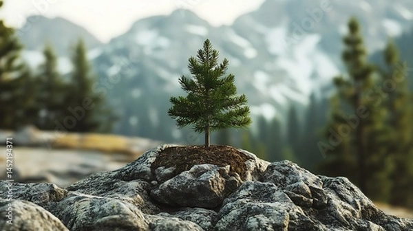 Obraz Resilience: A Lone Pine on a Rocky Mountain Peak