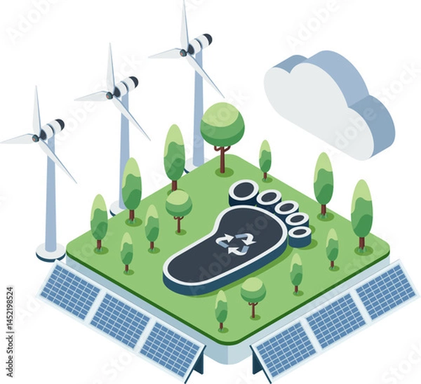Fototapeta Isometric Carbon Footprint Reduction with Sustainable Energy