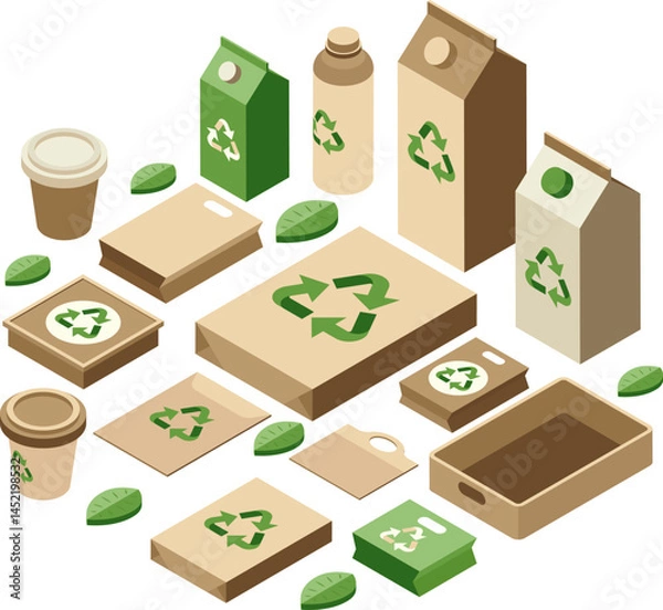 Fototapeta Isometric Eco-Friendly or Sustainable Packaging with Recycling Logo