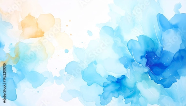 Obraz Vibrant watercolor painting with flowing blue and yellow hues creating a serene atmosphere