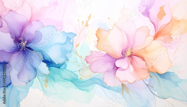 Obraz Beautiful watercolor flowers in soft pastel colors with elegant details and flowing background design