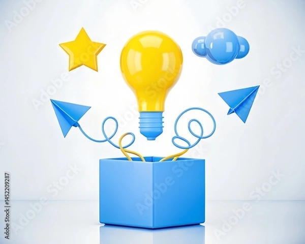 Obraz 3D Creative Lightbulb Icon – Innovation Graphic Design Element.