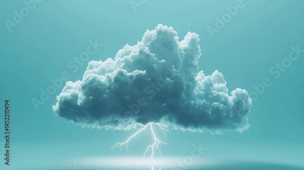 Fototapeta Cloud with a single bolt of lightning, minimalistic style.