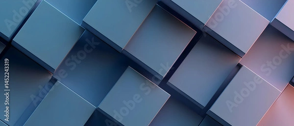 Fototapeta Abstract geometric pattern of overlapping, light-blue cubes.  A  3D,  stacked  arrangement  of  squares,  creating a  visual  illusion  of depth and dimension