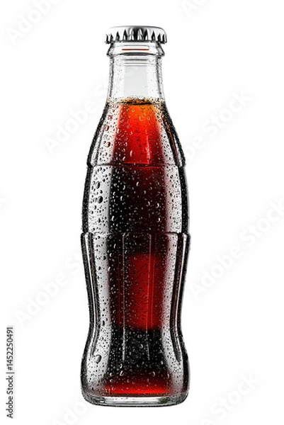 Fototapeta Refreshing cold soda bottle with water drops ice dark on transparent background