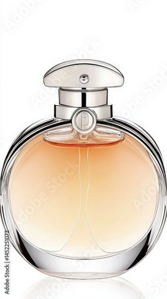 Obraz Elegant glass bottle of perfume with intricate design and soft lighting on a reflective surface
