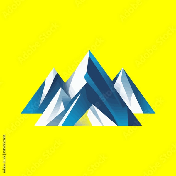 Fototapeta Blue Mountains Graphic Design: Abstract illustration depicting majestic mountains with a blue color scheme against a vibrant yellow backdrop. symbolizing  elevation, achievement.