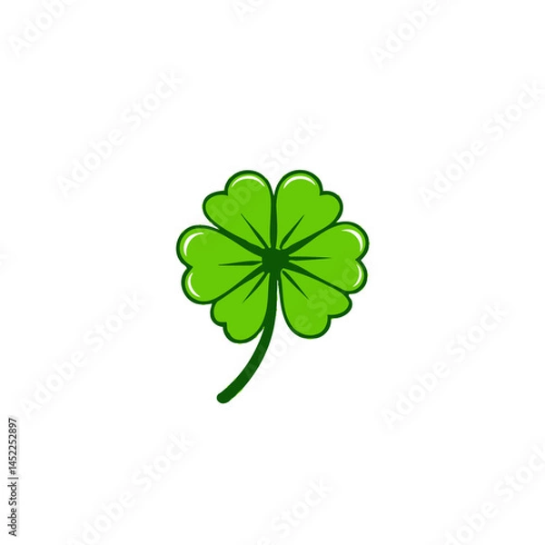 Obraz Four Leaf Clover Icon: An eye-level illustration of a four-leaf clover, showcasing the iconic symbol of luck and fortune.