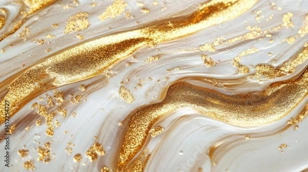 Fototapeta Abstract marbled gold and white paint texture