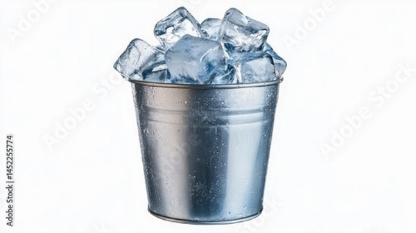 Fototapeta Ice Cubes in Metal Bucket for Refreshing Beverages and Drinks