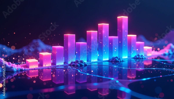 Fototapeta A futuristic 3D audio equalizer reacts dynamically to a deep bass rhythm