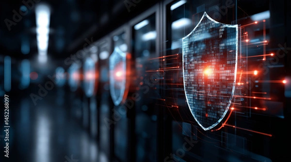 Fototapeta Malware prevention ransomware infrastructure. Spyware detection. Trojan detection. Endpoint vulnerability. Zero-day detection. Corporate cybersecurity firewall protection image.