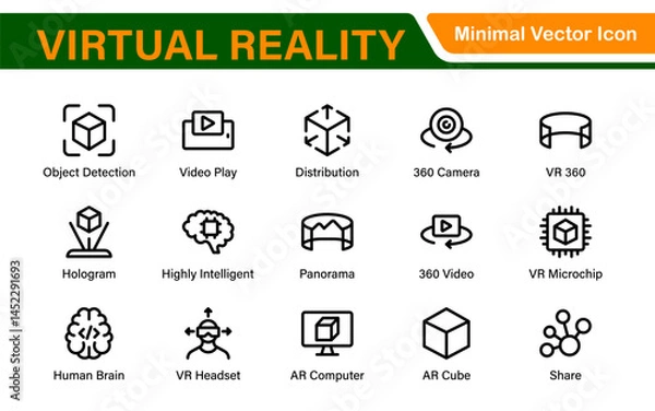 Fototapeta AR VR Line Icon Set – Minimal Vector Outline Illustrations for Augmented Reality, Virtual World, Futuristic Tech, Gaming, Metaverse, UX Design