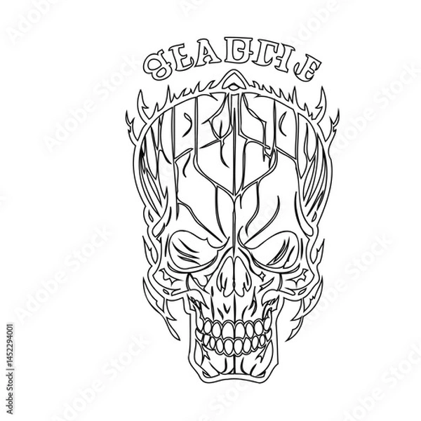 Obraz Stylized skull illustration with 'Seattle' lettering, dark yet playfully edgy