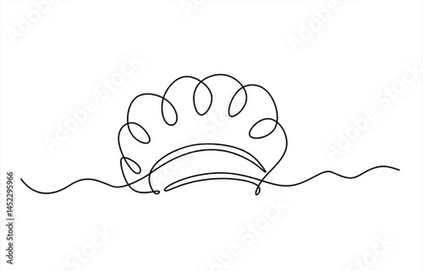 Fototapeta One single line drawing of chef hat or cap for restaurant vector graphic illustration. Elegant cafe badge concept. Modern continuous line draw design street food logotype. Editable stroke.	