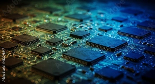 Fototapeta Close-Up of Circuit Board with Integrated Microchips
