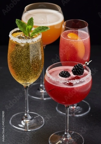 Fototapeta Four Colorful Cocktails in Elegant Glasses