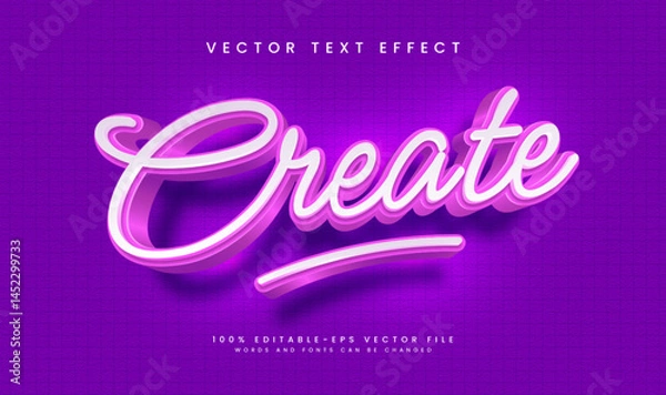 Fototapeta 3D text effect design, purple pink, editable vector file.