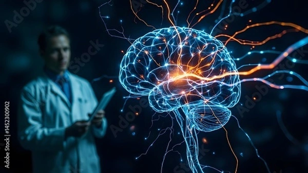 Fototapeta Doctor Analyzing Brain Activity Through Virtual Neural Interface