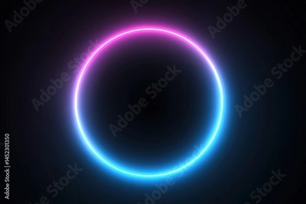 Fototapeta Neon Circle on Black Background, Glowing and Shining in Dark, Minimalistic Design, Simple Shapes, Vector Illustration, 80s Style, Digital Art with Light Effects, Bright Colors, Retro and Futuristic Vi