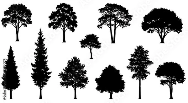 Fototapeta Silhouette Tree Collection: Dark Elegance in Nature AI Generated