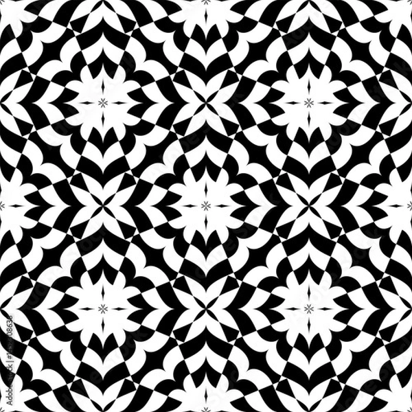 Fototapeta Abstract Seamless Geometric Floral Black and White Pattern. 