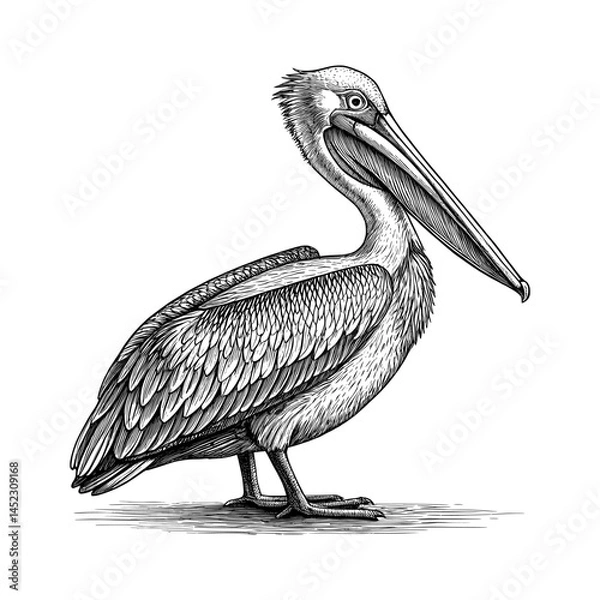 Obraz Detailed Vintage Vector Illustration of a Pelican Standing