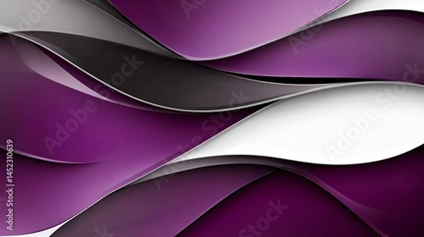 Obraz Elegant abstract waves in bold purple luminous white and deep black forming a fluid design on a clean white background made with Generative AI technology