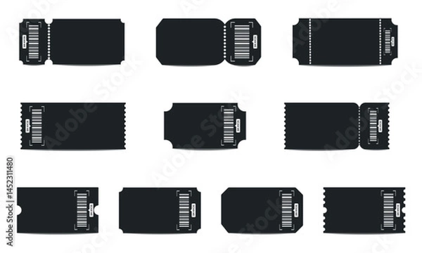 Fototapeta Set of black blank classic ticket templates with barcode. Isolated vector ticket on white background