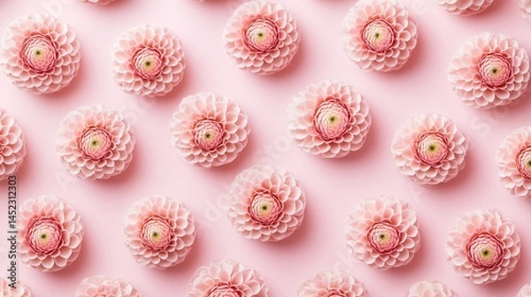 Obraz Delicate floral composition of blooming dahlias on a gentle pink surface made with Generative AI technology

