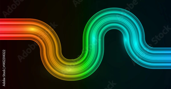 Obraz Colorful Neon Light Path in Wavy Motion