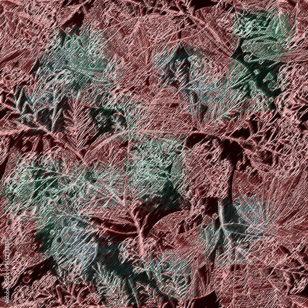 Fototapeta Creative seamless watercolor pattern of plants, Herbs, flowers, poppy, lily, tulip. Immortelle plant, tansy, wild herbs, stylish pattern. Abstract paint splash. Watercolor background. Abstract splash 