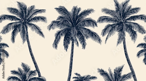 Fototapeta Palm tree pattern, fine art print, beige background