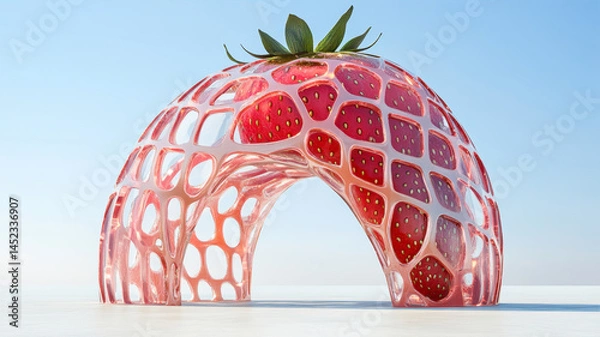 Fototapeta Surreal Large Strawberry Reimagined as an Architectural Structure in a Bright Landscape